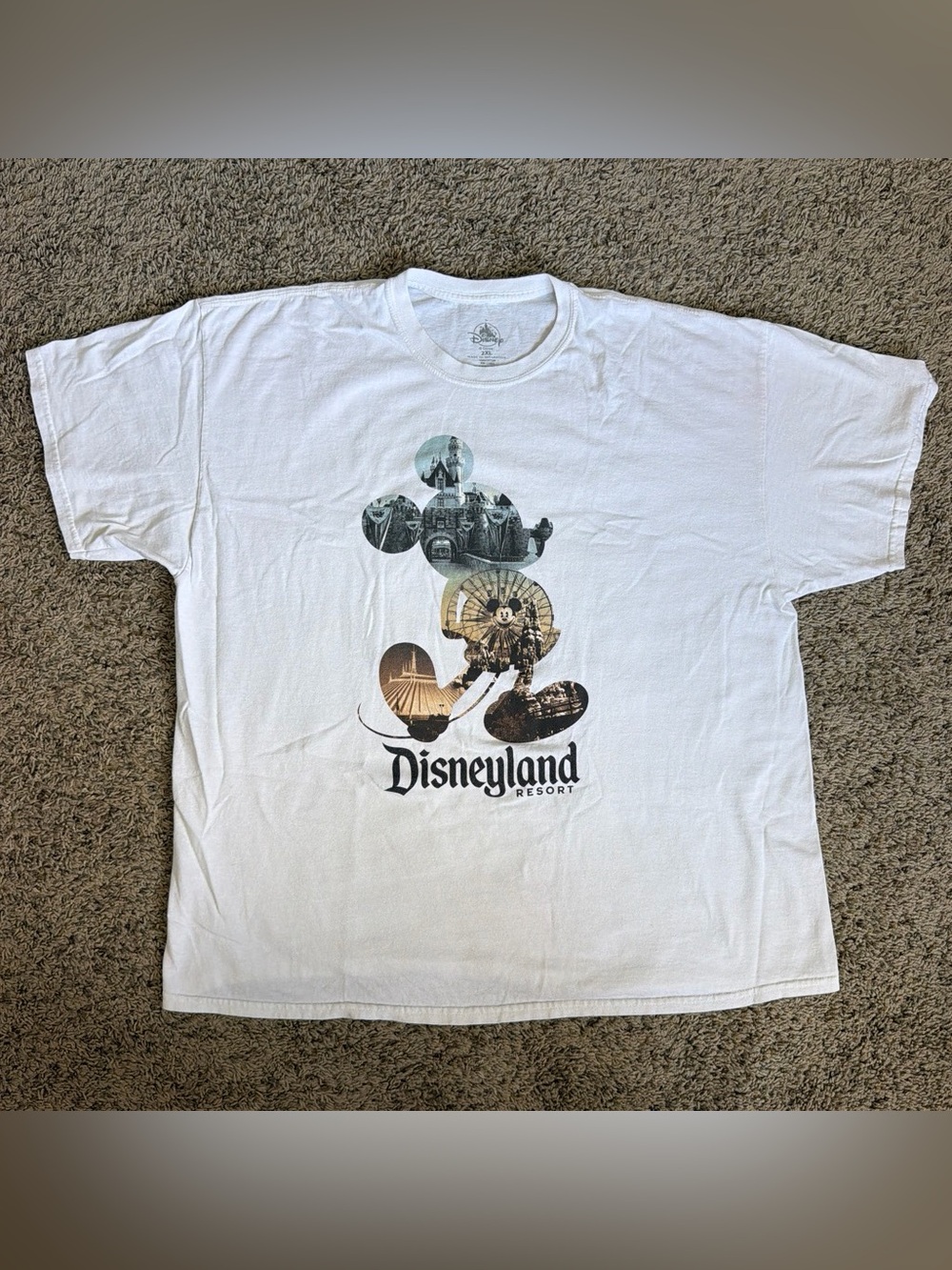 Disney White Men's Tee with Subtle Multi-Scene Mickey Graphic